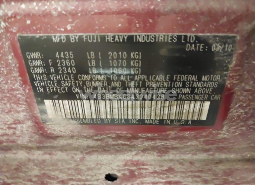 Photo 9 of 2010 Subaru Legacy 2.5I LIMITED (VIN 4S3BMBK68A3240438)