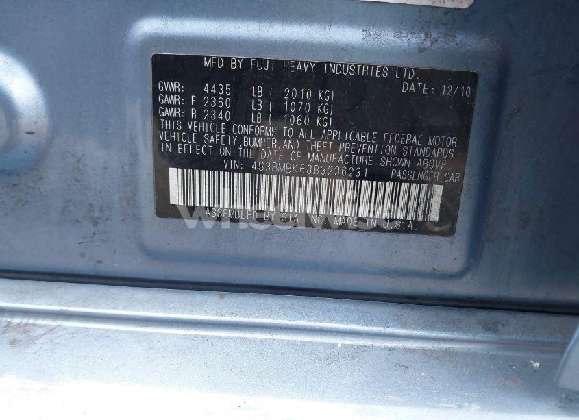 Photo 9 of 2011 Subaru Legacy 2.5I LIMITED (VIN 4S3BMBK68B3236231)
