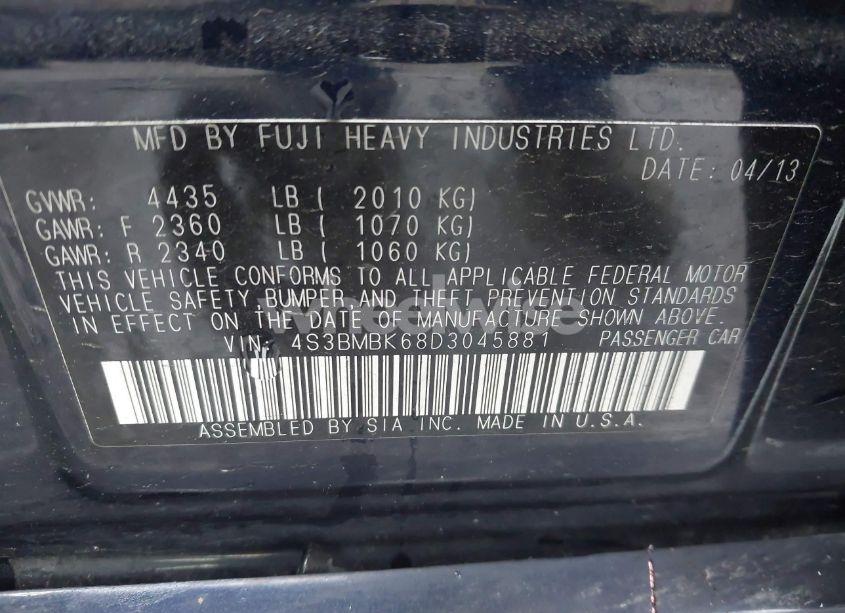 Photo 9 of 2013 Subaru Legacy 2.5I LIMITED (VIN 4S3BMBK68D3045881)