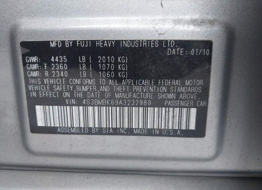 Photo 9 of 2010 Subaru Legacy 2.5I LIMITED (VIN 4S3BMBK69A3232980)