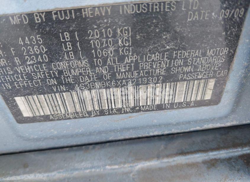 Photo 9 of 2010 Subaru Legacy 2.5I LIMITED (VIN 4S3BMBK6XA3219302)
