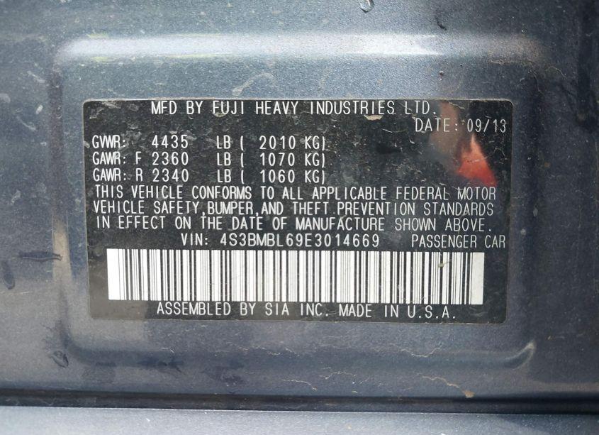 Photo 9 of 2014 Subaru Legacy 2.5I LIMITED (VIN 4S3BMBL69E3014669)