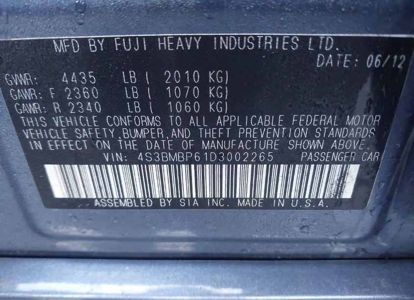 Photo 9 of 2013 Subaru Legacy 2.5I LIMITED (VIN 4S3BMBP61D3002265)