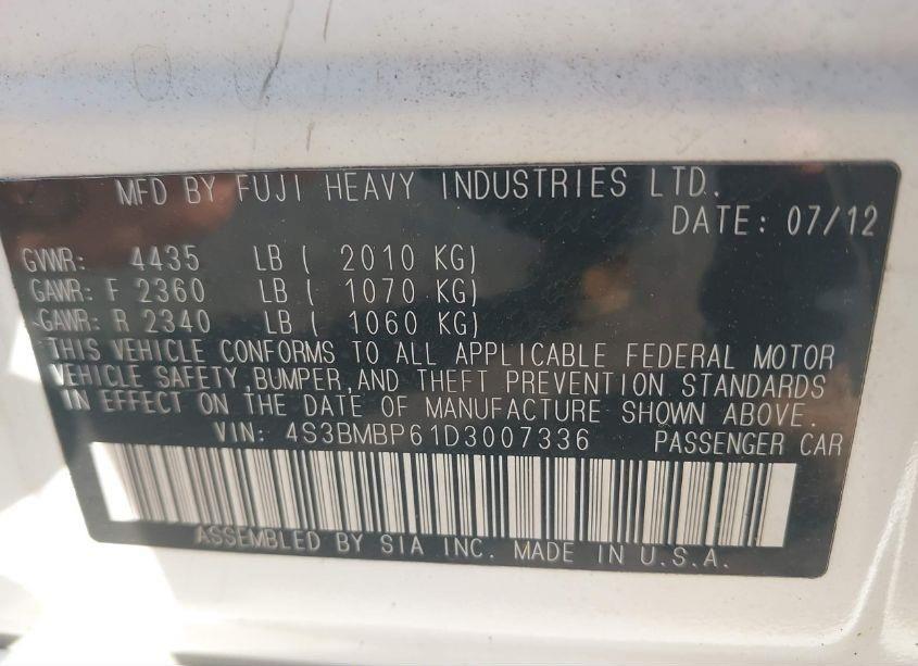 Photo 9 of 2013 Subaru Legacy 2.5I LIMITED (VIN 4S3BMBP61D3007336)