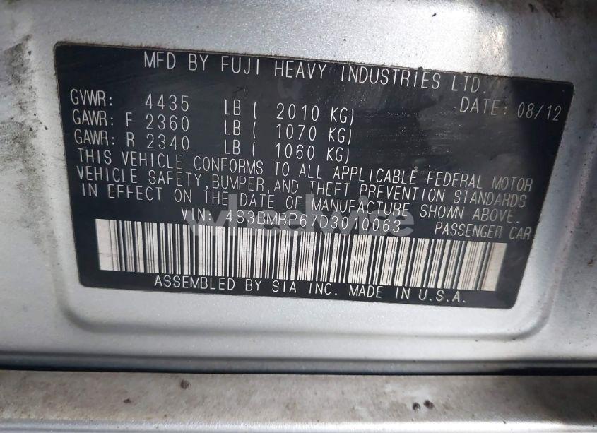 Photo 9 of 2013 Subaru Legacy 2.5I LIMITED (VIN 4S3BMBP67D3010063)