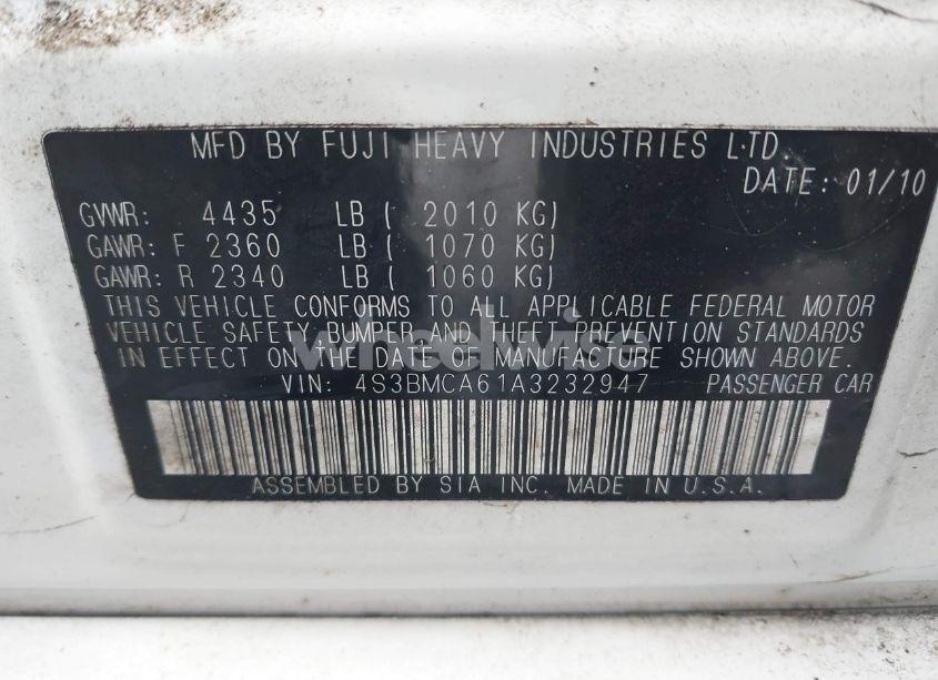 Photo 9 of 2010 Subaru Legacy 2.5I (VIN 4S3BMCA61A3232947)