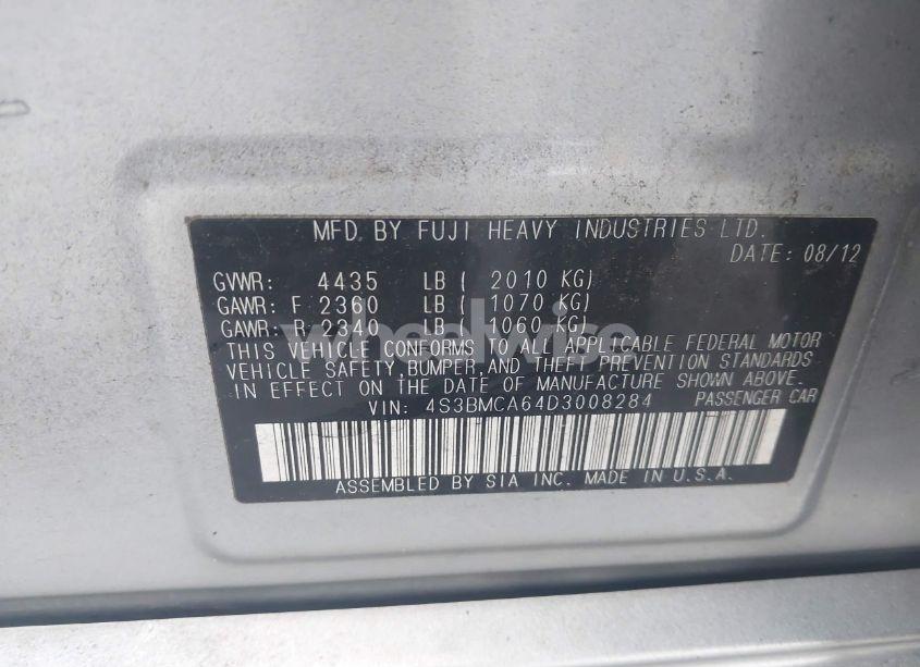 Photo 9 of 2013 Subaru Legacy 2.5I (VIN 4S3BMCA64D3008284)