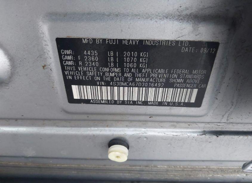 Photo 9 of 2013 Subaru Legacy 2.5I (VIN 4S3BMCA67D3016492)