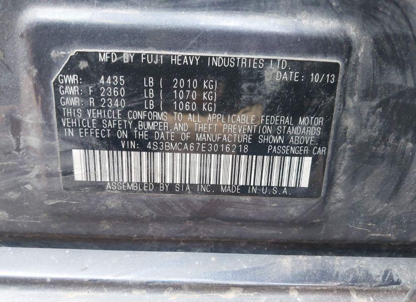 Photo 9 of 2014 Subaru Legacy 2.5I (VIN 4S3BMCA67E3016218)