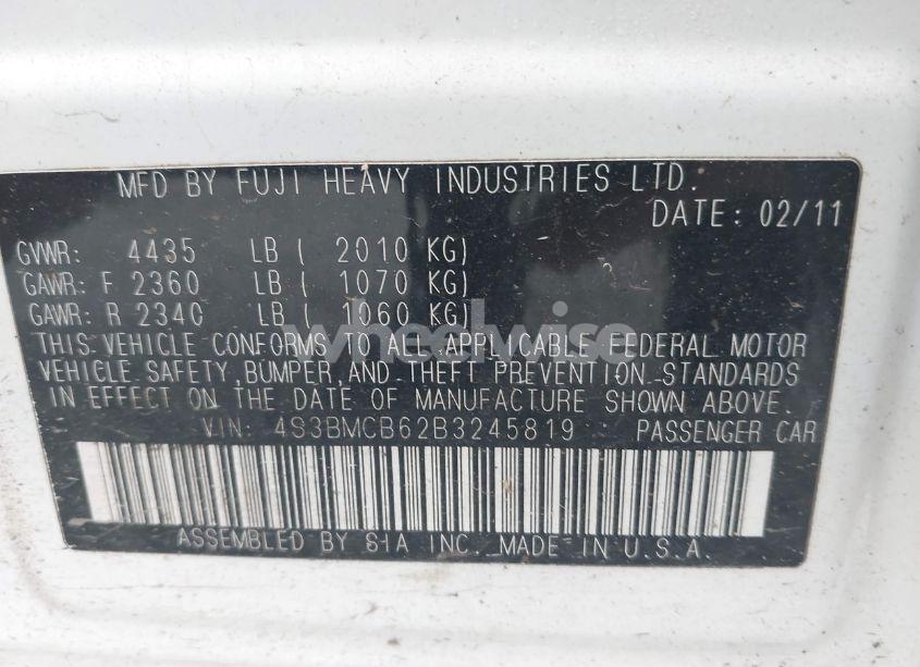 Photo 9 of 2011 Subaru Legacy 2.5I PREMIUM (VIN 4S3BMCB62B3245819)
