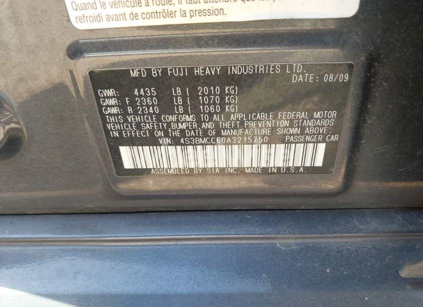 Photo 9 of 2010 Subaru Legacy 2.5I PREMIUM (VIN 4S3BMCC60A3215750)