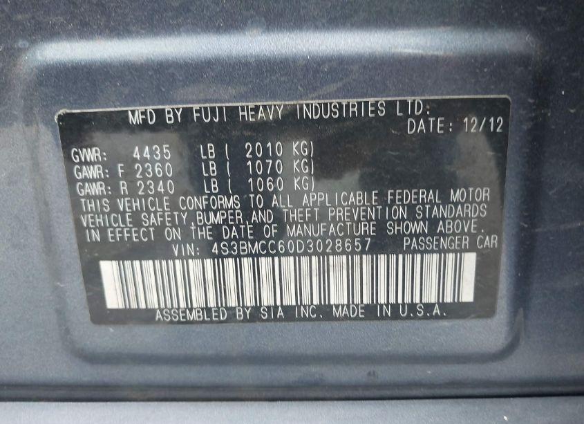 Photo 9 of 2013 Subaru Legacy 2.5I PREMIUM (VIN 4S3BMCC60D3028657)