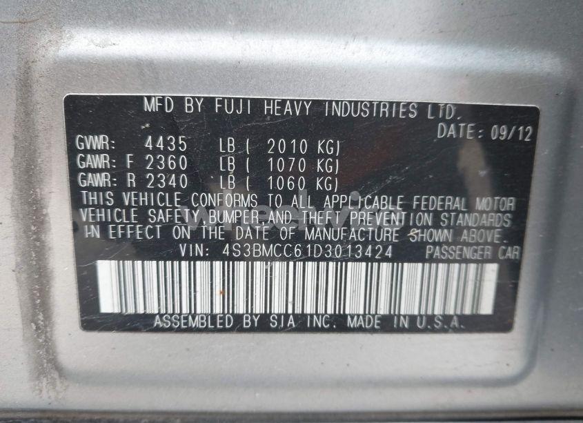 Photo 9 of 2013 Subaru Legacy 2.5I PREMIUM (VIN 4S3BMCC61D3013424)