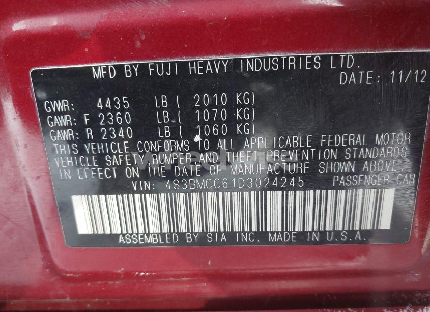 Photo 9 of 2013 Subaru Legacy 2.5I PREMIUM (VIN 4S3BMCC61D3024245)