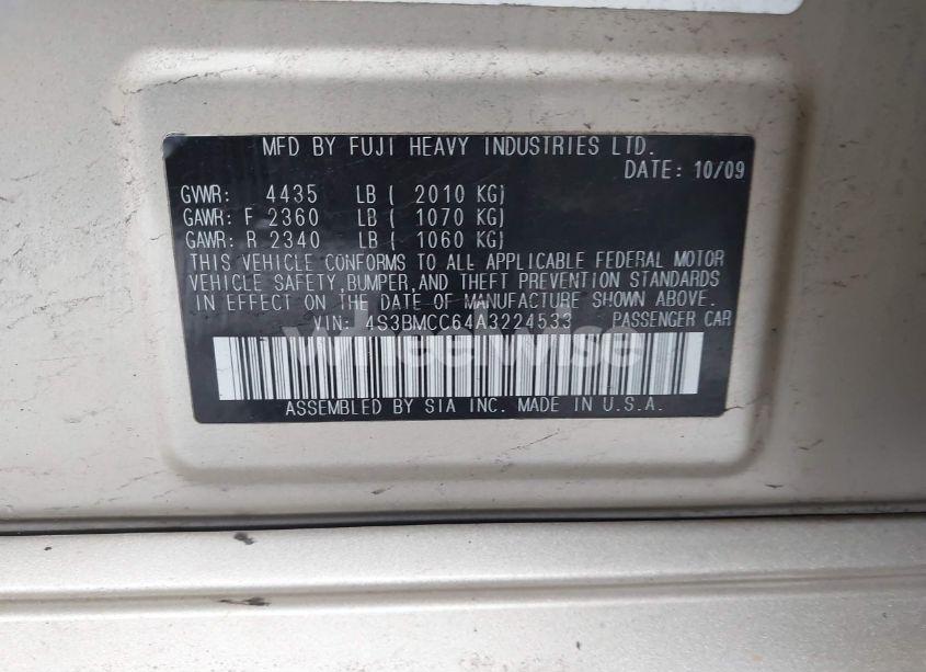 Photo 9 of 2010 Subaru Legacy 2.5I PREMIUM (VIN 4S3BMCC64A3224533)