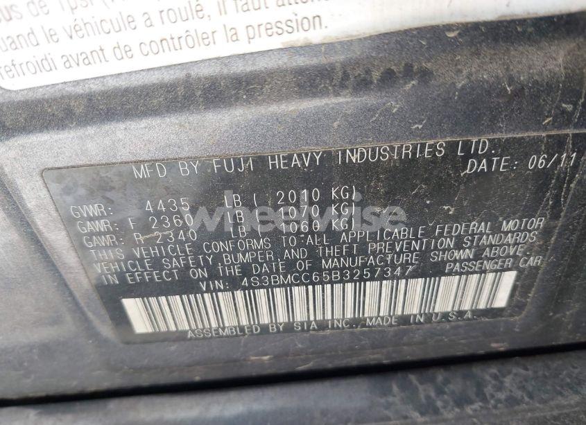 Photo 9 of 2011 Subaru Legacy 2.5I PREMIUM (VIN 4S3BMCC65B3257347)