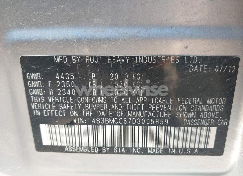 Photo 9 of 2013 Subaru Legacy 2.5I PREMIUM (VIN 4S3BMCC67D3005859)
