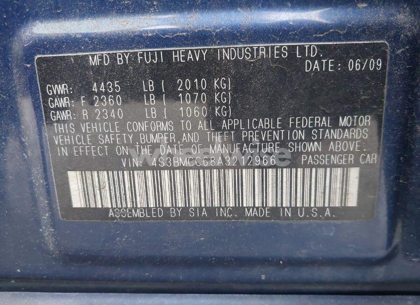 Photo 9 of 2010 Subaru Legacy 2.5I PREMIUM (VIN 4S3BMCC68A3212966)