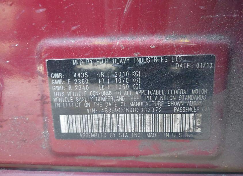 Photo 9 of 2013 Subaru Legacy 2.5I PREMIUM (VIN 4S3BMCC69D3033372)