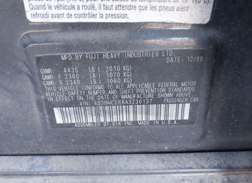Photo 9 of 2010 Subaru Legacy 2.5I PREMIUM (VIN 4S3BMCE68A3230137)