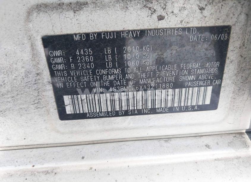 Photo 9 of 2010 Subaru Legacy 2.5I PREMIUM (VIN 4S3BMCF6XA3211880)