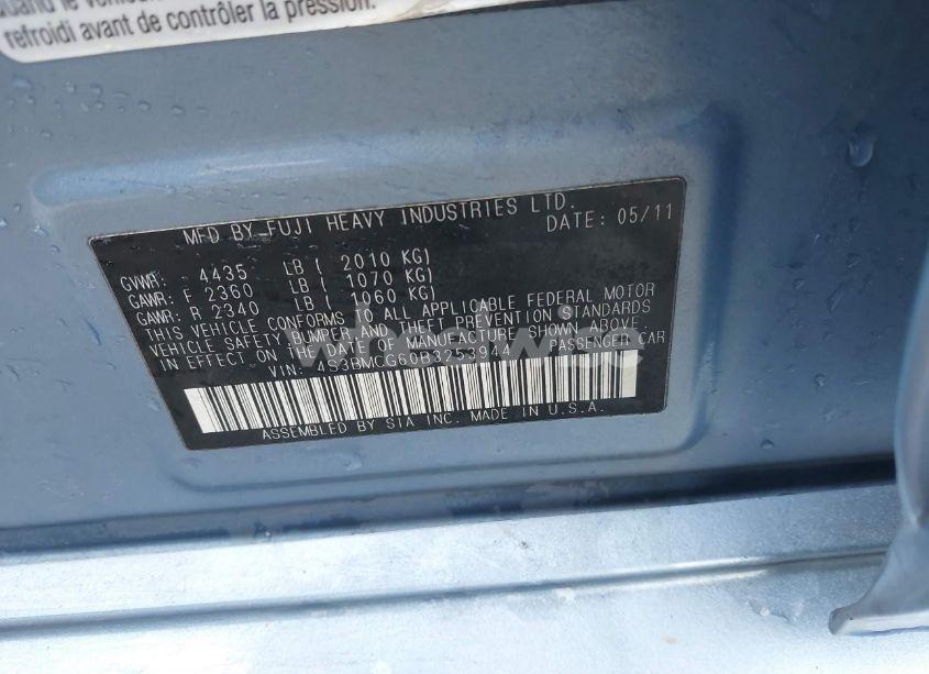Photo 9 of 2011 Subaru Legacy 2.5I PREMIUM (VIN 4S3BMCG60B3253944)