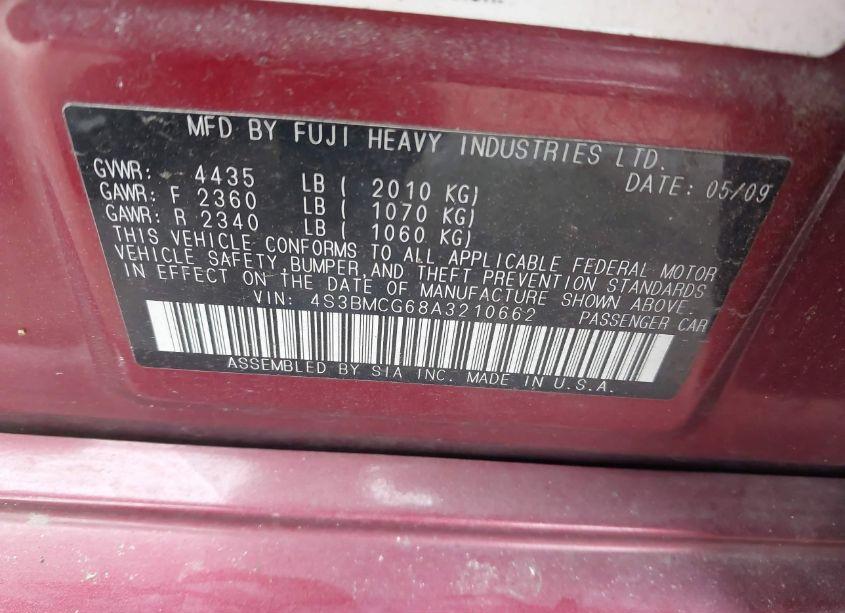 Photo 9 of 2010 Subaru Legacy 2.5I PREMIUM (VIN 4S3BMCG68A3210662)