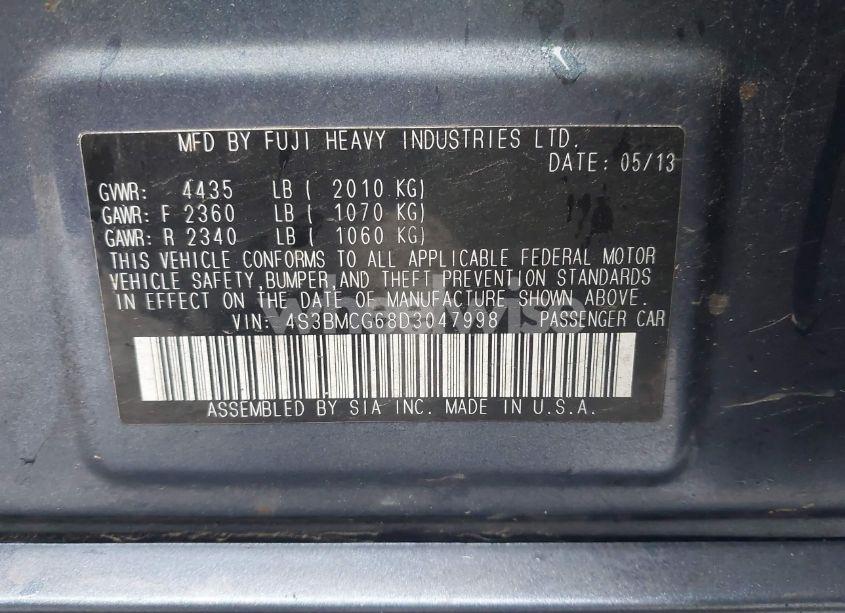 Photo 9 of 2013 Subaru Legacy 2.5 I SPORT (VIN 4S3BMCG68D3047998)