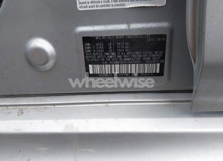 Photo 9 of 2012 Subaru Legacy 2.5I PREMIUM (VIN 4S3BMCG69C3009369)