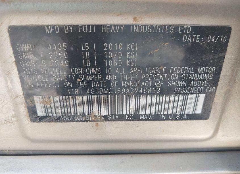 Photo 9 of 2010 Subaru Legacy 2.5I LIMITED (VIN 4S3BMCJ69A3246823)