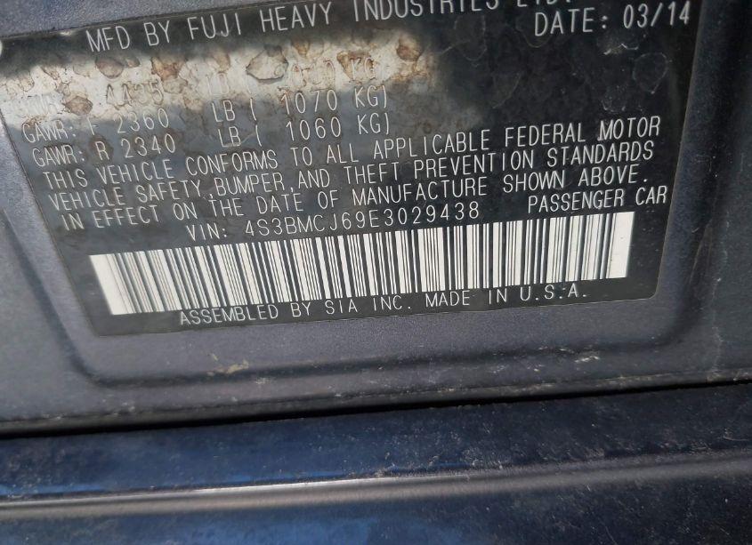 Photo 9 of 2014 Subaru Legacy 2.5 I SPORT (VIN 4S3BMCJ69E3029438)