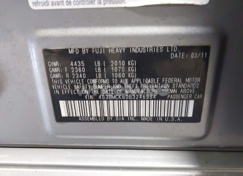 Photo 9 of 2011 Subaru Legacy 2.5I LIMITED (VIN 4S3BMCK60B3246984)