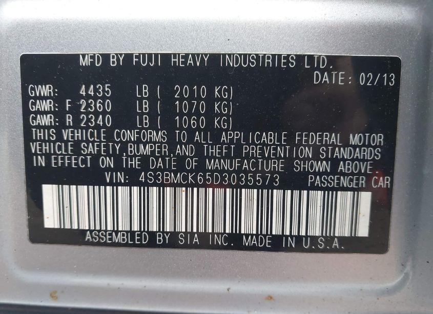 Photo 9 of 2013 Subaru Legacy 2.5I LIMITED (VIN 4S3BMCK65D3035573)