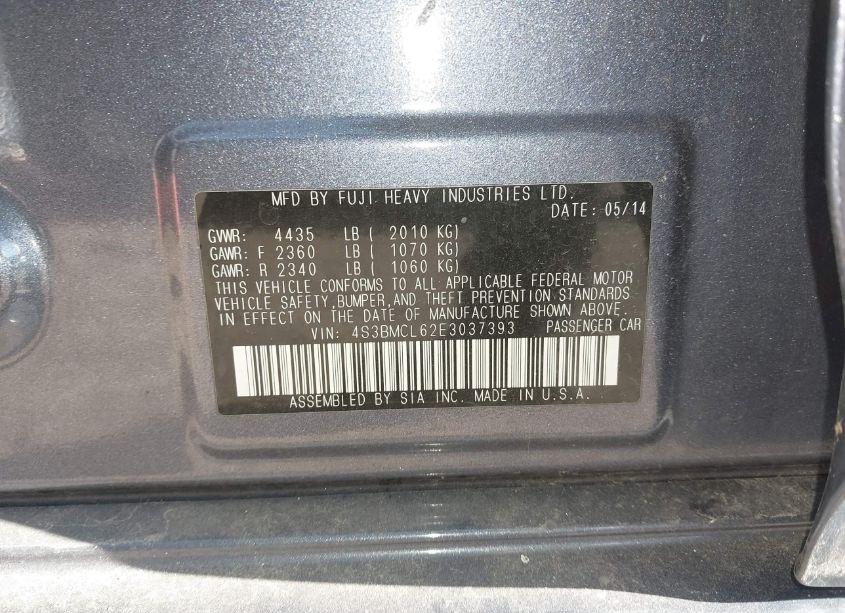 Photo 9 of 2014 Subaru Legacy 2.5I LIMITED (VIN 4S3BMCL62E3037393)