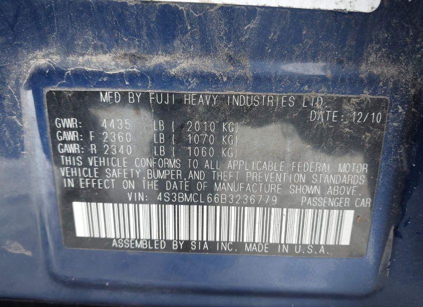 Photo 9 of 2011 Subaru Legacy 2.5I LIMITED (VIN 4S3BMCL66B3236779)