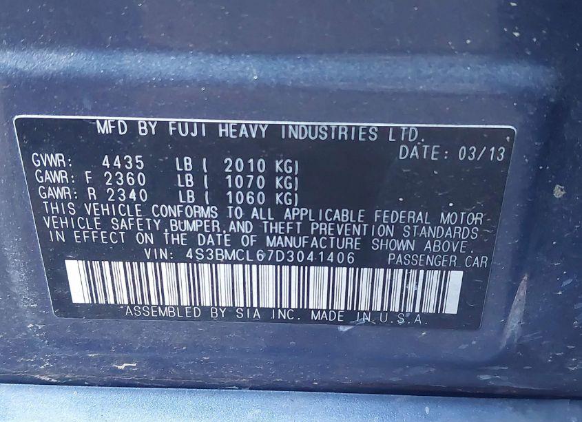Photo 9 of 2013 Subaru Legacy 2.5I LIMITED (VIN 4S3BMCL67D3041406)