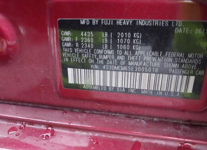 Photo 9 of 2014 Subaru Legacy 2.5I LIMITED (VIN 4S3BMCM65E3005018)