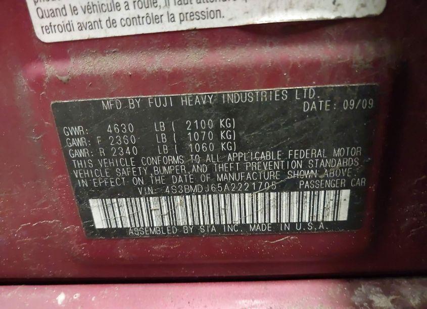 Photo 9 of 2010 Subaru Legacy 3.6R LIMITED (VIN 4S3BMDJ65A2221705)