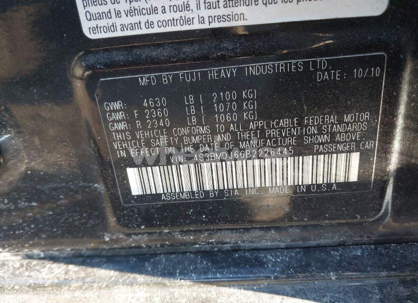 Photo 9 of 2011 Subaru Legacy 3.6R LIMITED (VIN 4S3BMDJ66B2226445)