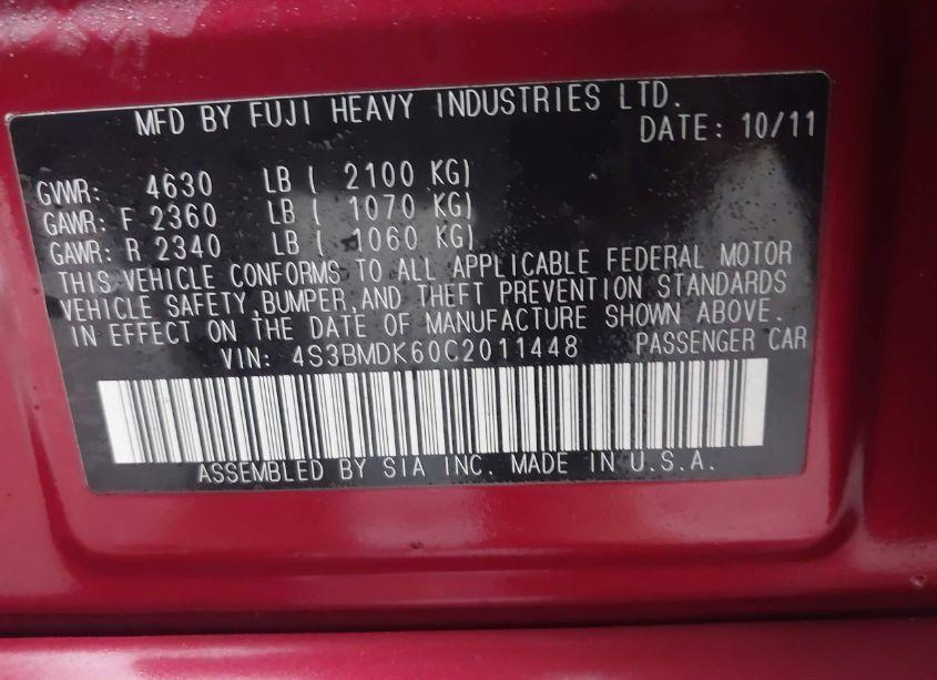 Photo 9 of 2012 Subaru Legacy 3.6R LIMITED (VIN 4S3BMDK60C2011448)