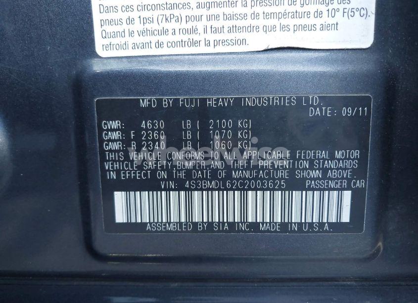 Photo 9 of 2012 Subaru Legacy 3.6R LIMITED (VIN 4S3BMDL62C2003625)