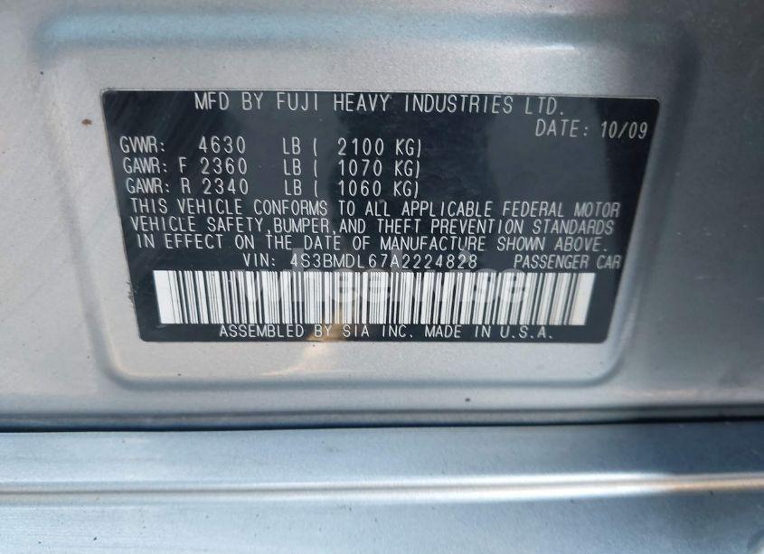 Photo 9 of 2010 Subaru Legacy 3.6R LIMITED (VIN 4S3BMDL67A2224828)
