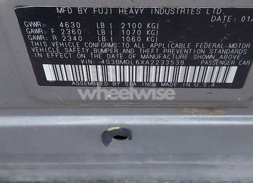 Photo 9 of 2010 Subaru Legacy 3.6R LIMITED (VIN 4S3BMDL6XA2233538)