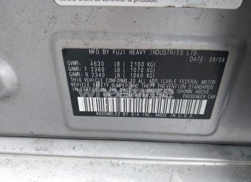 Photo 9 of 2010 Subaru Legacy 3.6R PREMIUM (VIN 4S3BMEH68A2220642)