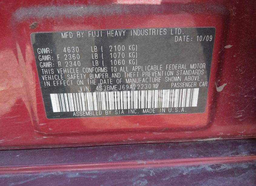 Photo 9 of 2010 Subaru Legacy 3.6R LIMITED (VIN 4S3BMEJ69A2223012)