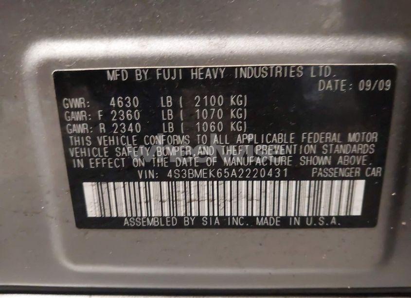 Photo 9 of 2010 Subaru Legacy 3.6R LIMITED (VIN 4S3BMEK65A2220431)
