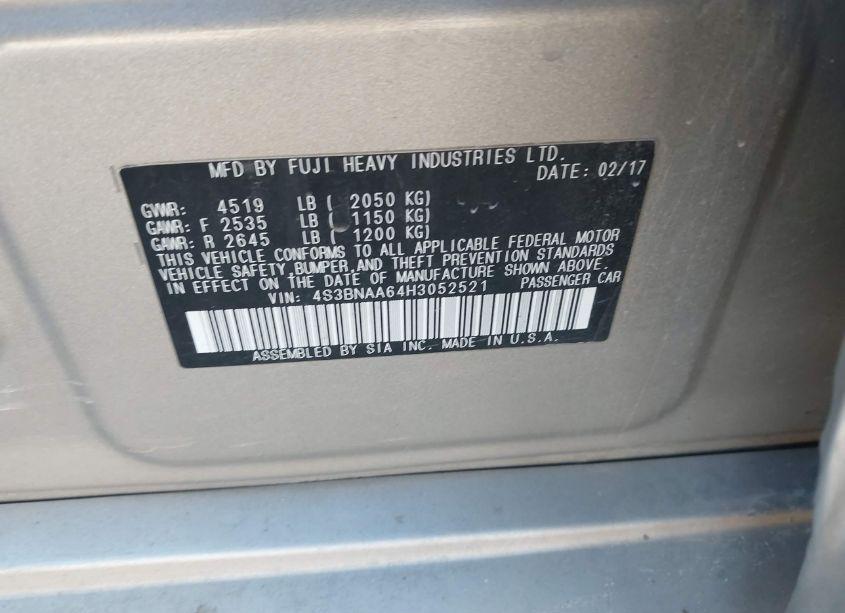 Photo 9 of 2017 Subaru Legacy 2.5I (VIN 4S3BNAA64H3052521)