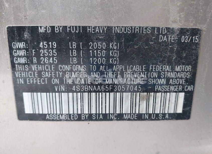 Photo 9 of 2015 Subaru Legacy 2.5I (VIN 4S3BNAA65F3057045)