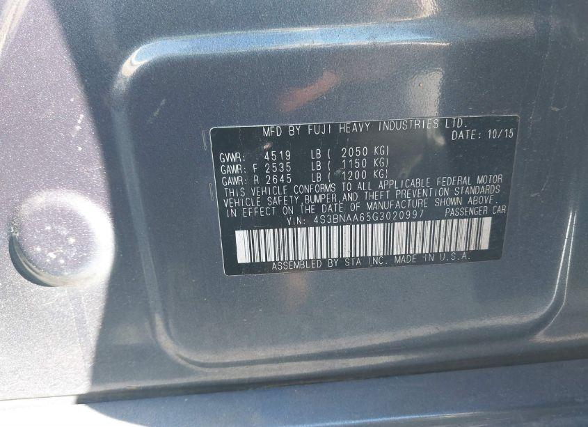 Photo 9 of 2016 Subaru Legacy 2.5I (VIN 4S3BNAA65G3020997)