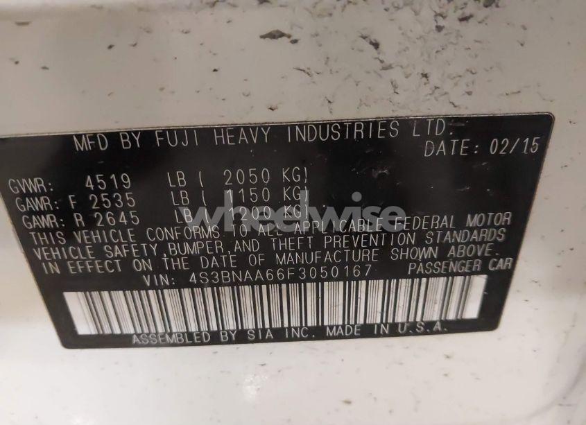 Photo 9 of 2015 Subaru Legacy 2.5I (VIN 4S3BNAA66F3050167)